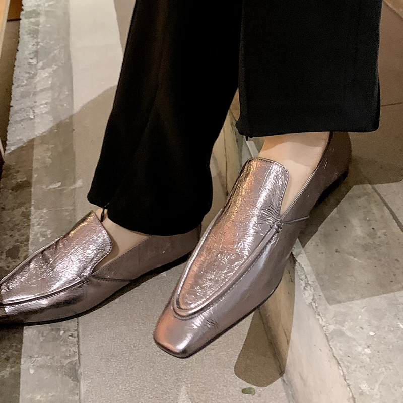 

2023 new women pumps natural leather 22-25cm length cowhide+pigskin full leather Square head Low Heel loafers ladies shoes