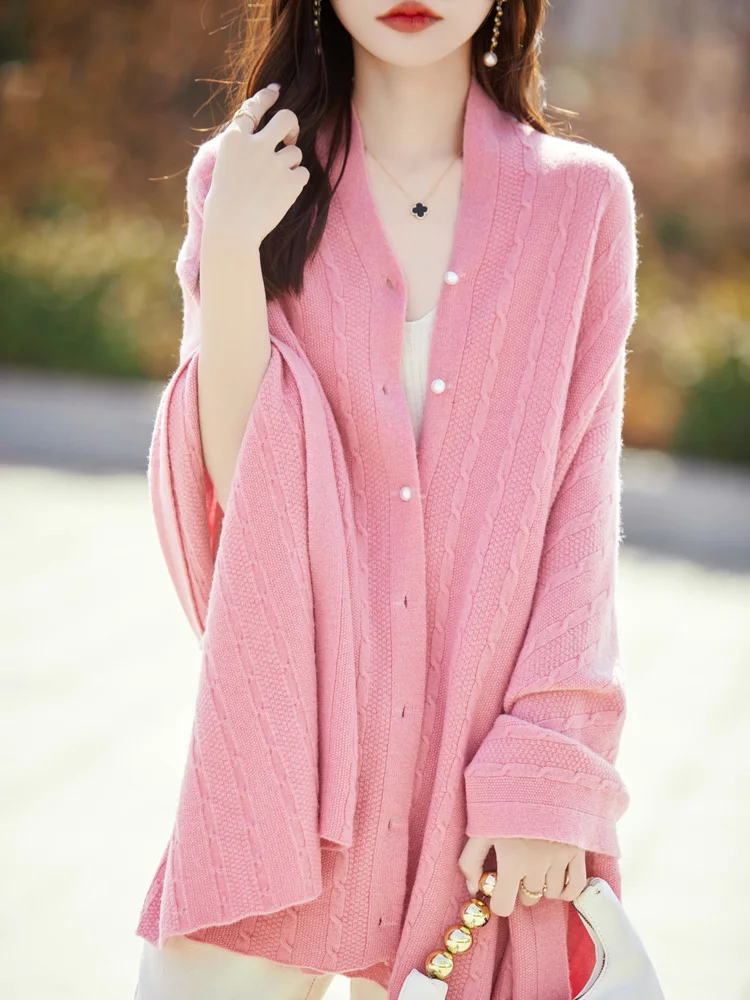 Новое поступление 2024 сезон весна-осень-зима вязаное женское однотонное пончо из