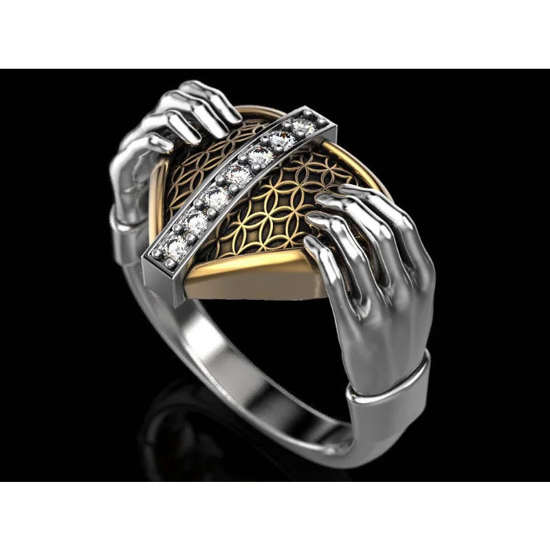 

Hot selling jewelry creative new two-handed heart diamond ring European and American fashion zircon