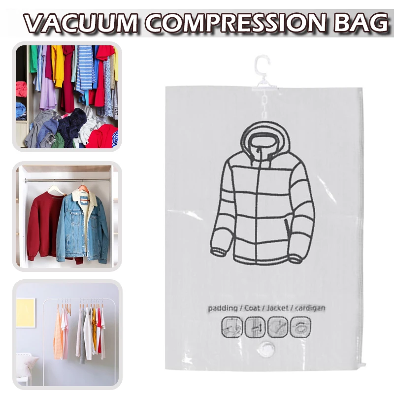 

Hanging Vacuum Storage Bags for Clothes,Space Saver Bags Seal Storage Bag Clothing Bags for Closet Organizer Compressed Bag
