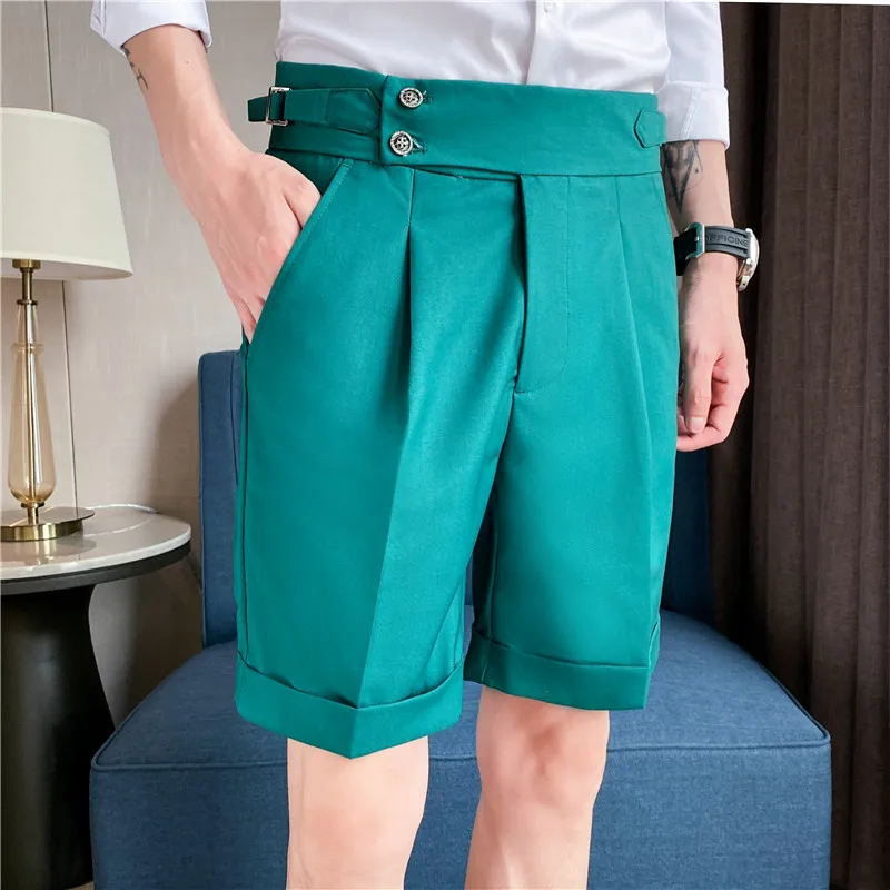 2022 Korean Fashion Shorts Men Streetwear Pleated Shorts Knee Length Work Bottoms Summer Streetwear Cool Bermudas Male Slim Fit