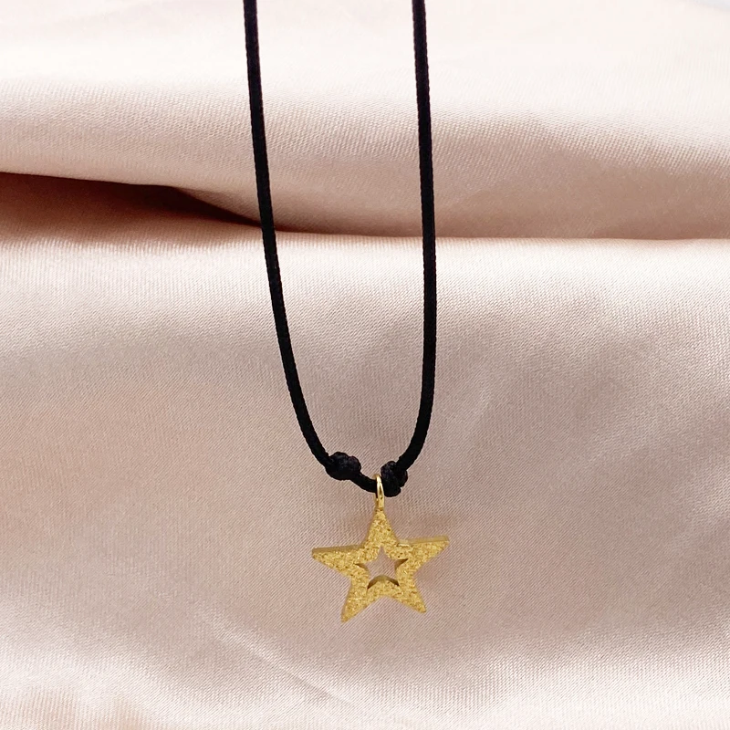 

Black Rope New Designer Handmade Silver Gold Color Star Charms Adjustable Stainless Steel Cord Necklace For Women Jewelry Gifts