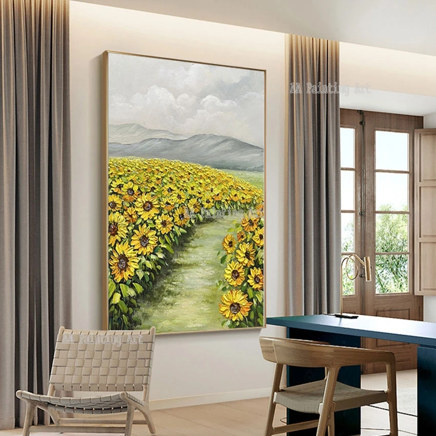 

Sunflowers Canvas Acrylic Painting Hand Painted Knife Art Home Decor Wall Art Textured Unframed Canvas Artwork For Hotel