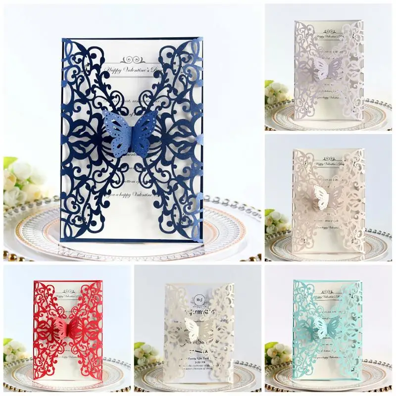 

10PCS Butterfly Laser Cut Wedding Invitations Greeting Card cover European Style for Engagement Wedding Party Decorations