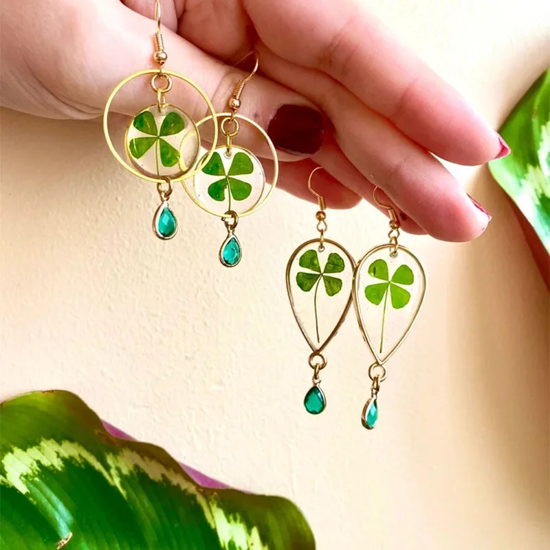 

Real Four Leaf Clover Earrings Lucky Charm resin Earrings gemstone 2023 y2k earings