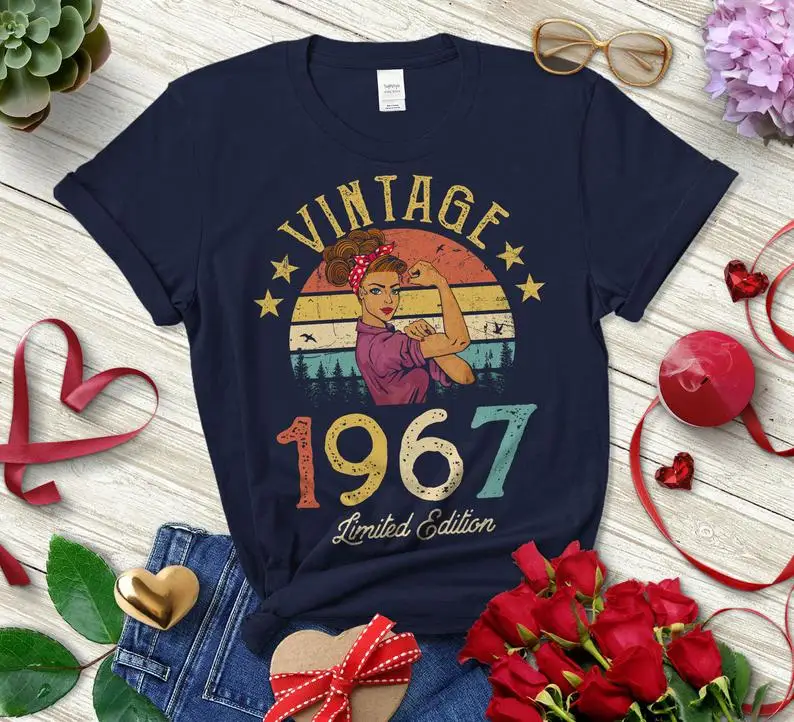 

Vintage 1967 Limited Edition Retro Womens T-Shirt 56th Birthday Gift Party Harajuku Cotton Funny Letter Short Sleeve Top Tees