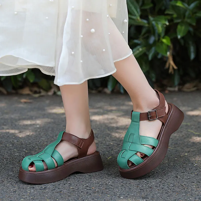 CICIYANG Sandals Women Summer 2023 New Genuine Leather Baotou Roman Sandals Ladies Retro Hollow Woven Women Gladiator Sandals 43