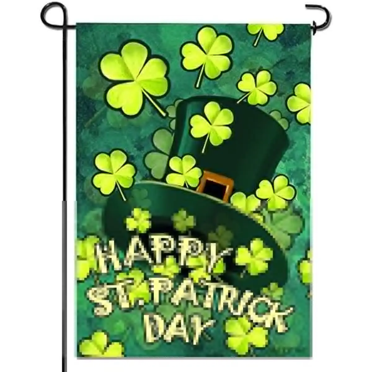 

Cartoon St. Patrick's Day Garden Flag Green Hat with Clover Decorative Garden Flags Weather Resistant Double Stitched 12X18 Inch