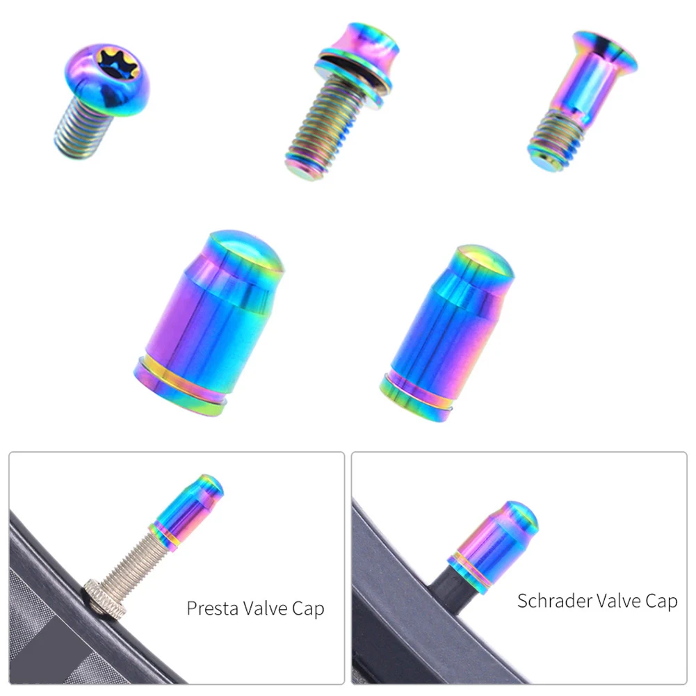 

1 Pair Bicycle Screws Valve Caps MTB Road Bike Bicycle Titanium Alloy Screws Valve Cap Brake Rotor Screws Bike Accessories