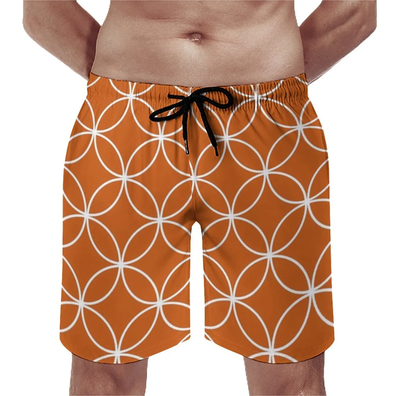 

Circles Crossing Board Shorts Orange And White Pattern Beach Short Pants Males Customs Plus Size Swimming Trunks Gift