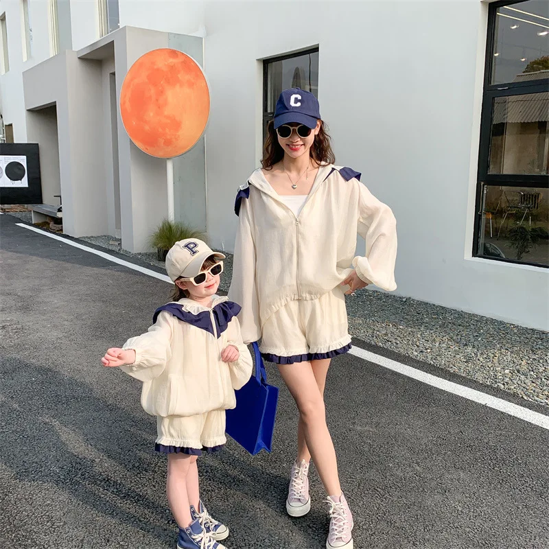 Fashion Mother And Daughter Summer Clothes Kid's Girl Coat And Shorts Two Piece Outfits 2022 Women's Clothing Sets Family Beach images - 6