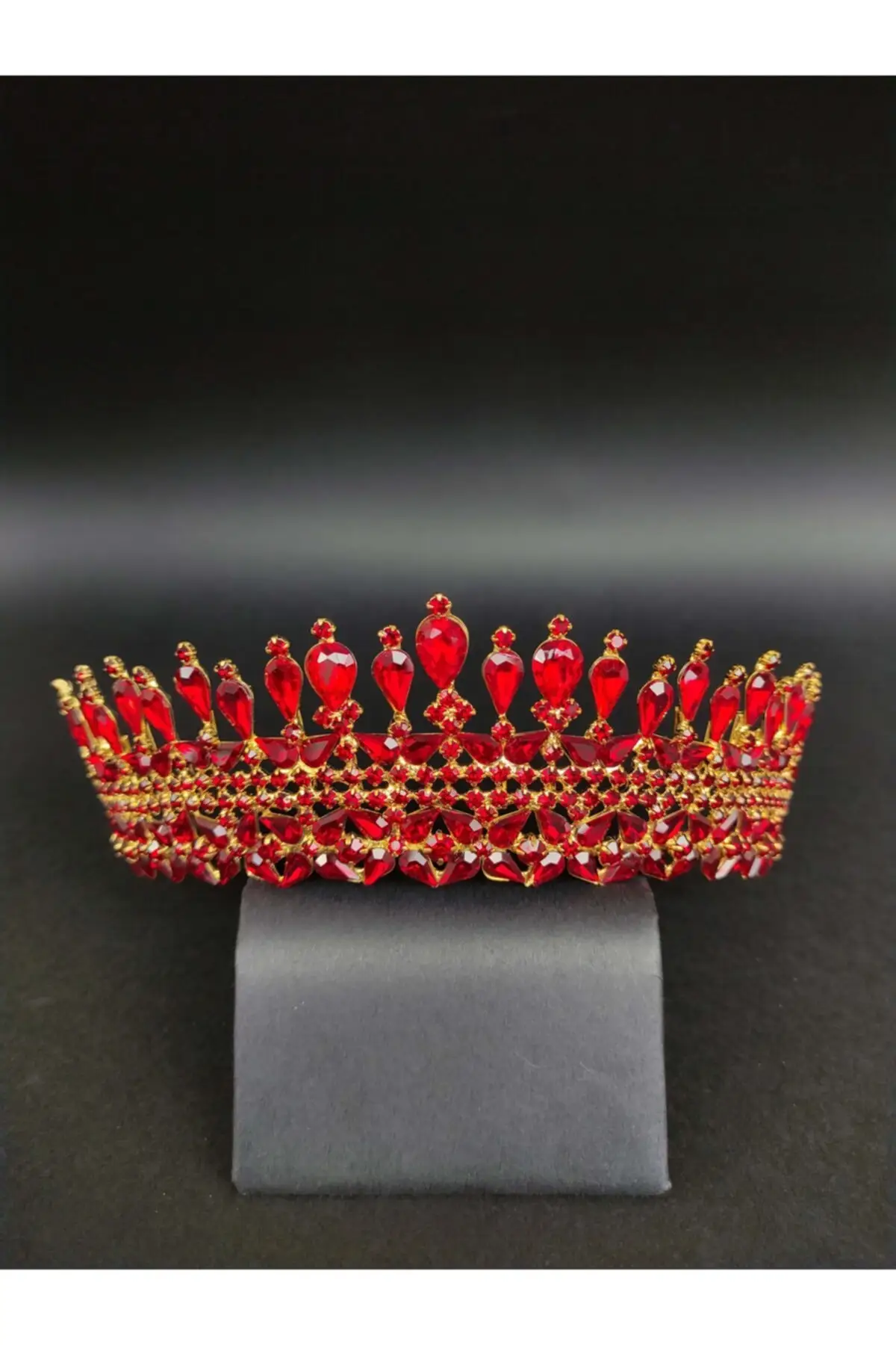 

Bridal Accessories Yellow Metallic Bridal Crown With Red Crystal Stone Wedding Handmade For Bride And Bride