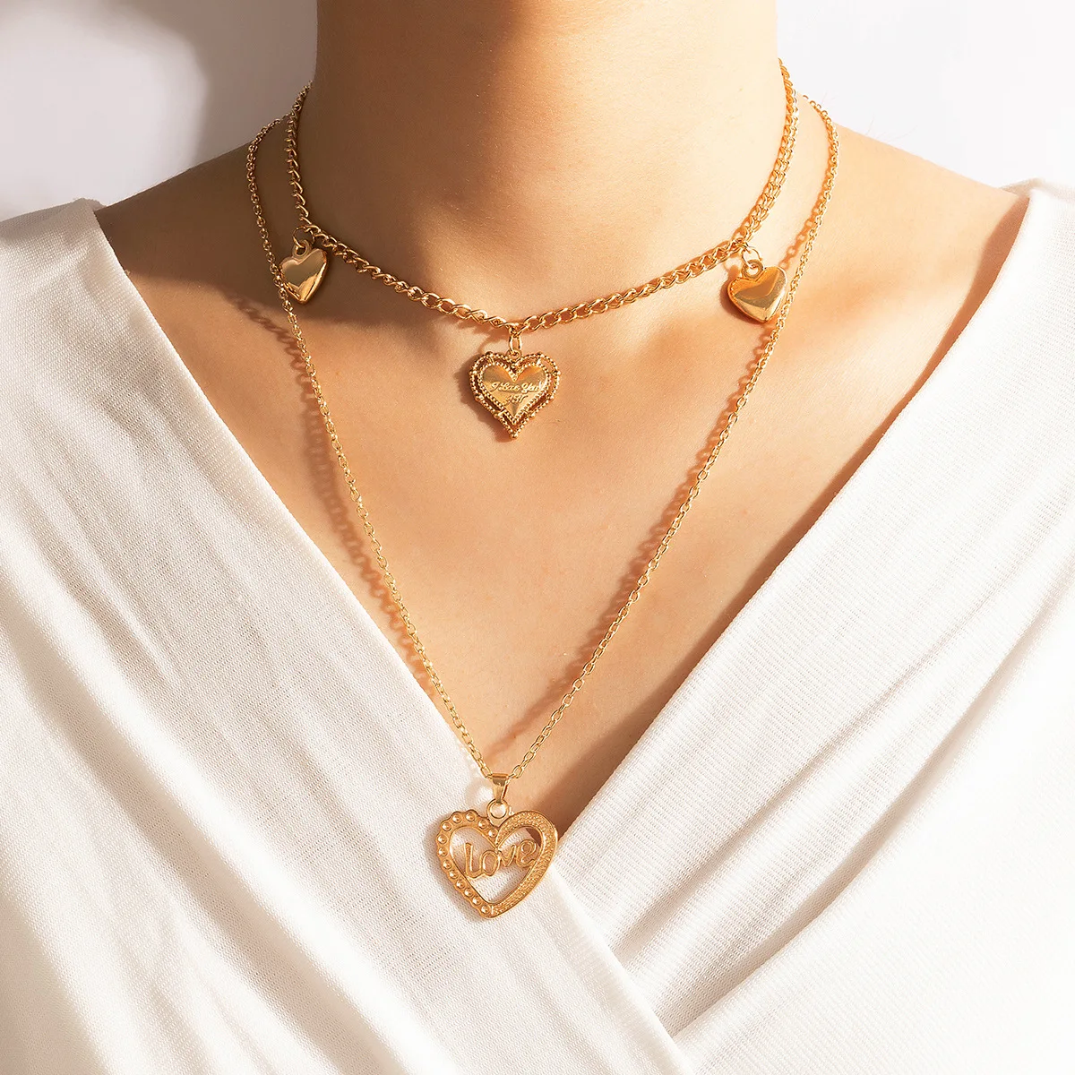 

docona Fashion Gold Heart Shape Pandent Necklace for Women Creativity Geometric Letter Female Wedding Jewelry Wholesale 17698