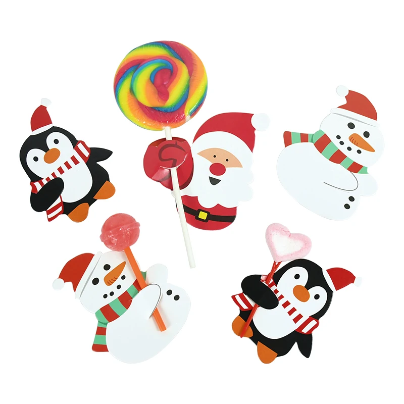 

50pc Christmas Candy Package Card Cartoon Snowman Santa Claus Penguin Lollipop Card For Xmas Kids Gift Home DIY Party Decoration