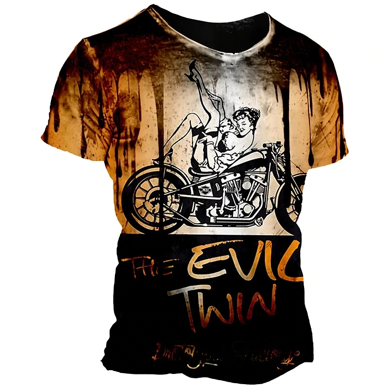 

Винтажная мотоциклетная футболка для мужчин, мужские футболки с 3d принтом, Классические байкерские Топы с коротким рукавом, оверсайз, футбо...