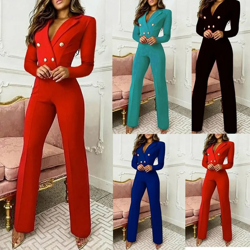 

Womens Jumpsuit Long Sleeve 2022 Autumn and Winter New Solid Color Slim Fit Jumpsuit Bodycon Bodysuit One Piece Outfit