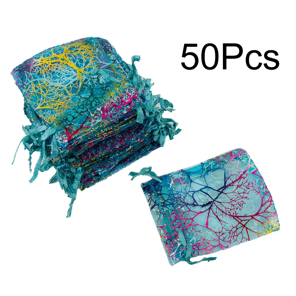 

50Pcs Sheer Coralline Organza Jewelry Pouch Sheer Coralline Organza Favor Gift Bags Jewelry Pouches Wedding Party