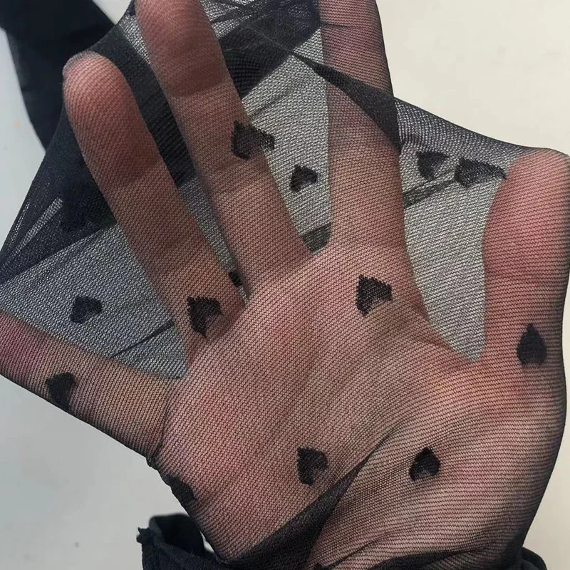 Женские Прозрачные шелковые черные колготки с вышивкой Love летние тонкие