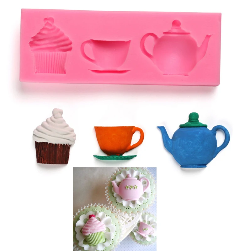 

Afternoon Tea Party Silicone Mold Teapot Cup Ice Cream Cupcake Sugar Chocolate Candy Fondant Cake Pop Toppers Decoration Tool