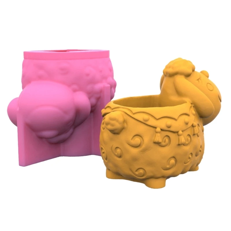 

N58F Animal Sheep Gypsum Flower Pot Silicone Mold Epoxy Resin Casting Mold Succulent Vase Cement Mold Candle Holder Mold