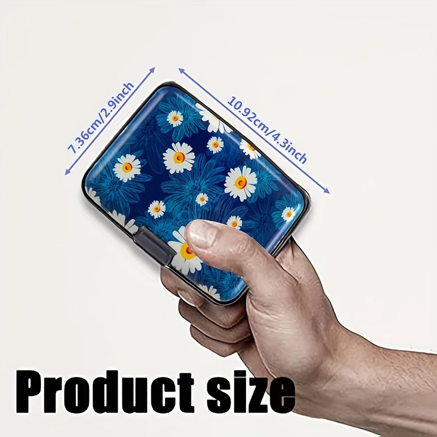 Алюминиевый Металлический Кошелек С Блокировкой RFID Маленькие Ромашки