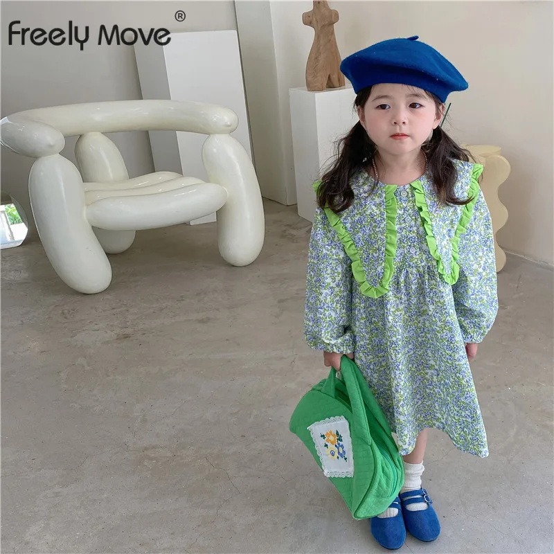 

Freely Move 2022 Autumn Kids Dresses For Girls Patchwork Korean Style Cute Girls Long Sleeve Sailor Collar Princess Dresses