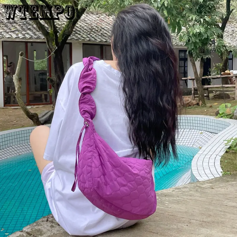 Solid Color Nylon Tote Shoulder Dumpling Bags for Women Personalized Pleated Drawstring Lady Bag Simple Female Commuter Handbag