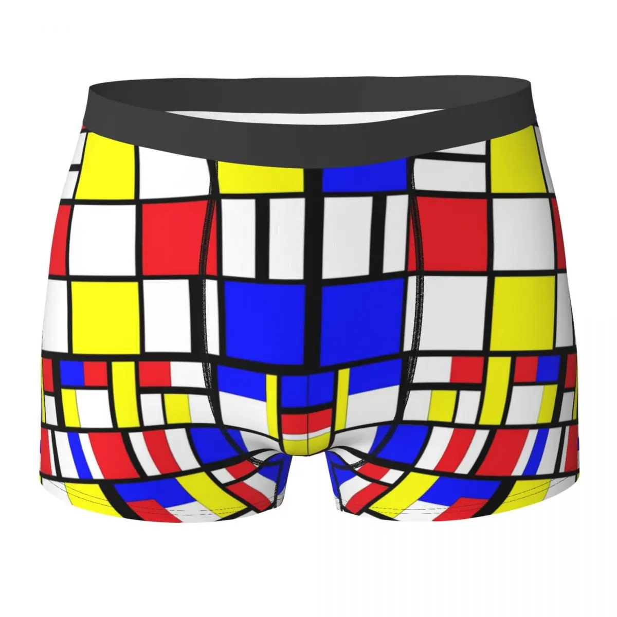 Vintage Geometric Underwear Mondrian Style Men Panties Print Soft Trunk High Quality Boxer Brief Plus Size