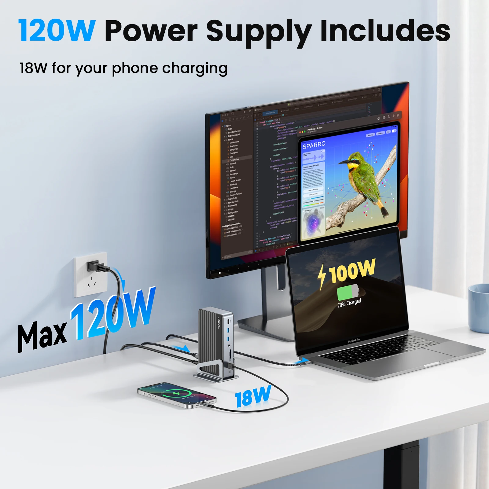 Док-станция для ноутбука 8K с поддержкой 3 мониторов тройной дисплей 4K мощностью 120