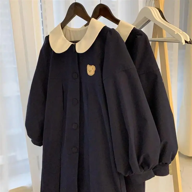 Spring Cute Daily Loose Doll Collar Japan fashion Puff sleeve Kindergarten Mid-Length Outerwear