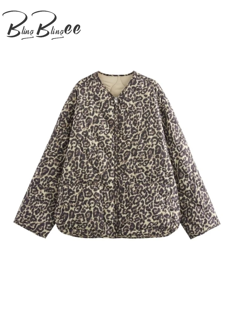 Женское хлопковое пальто с леопардовым принтом на молнии карманами