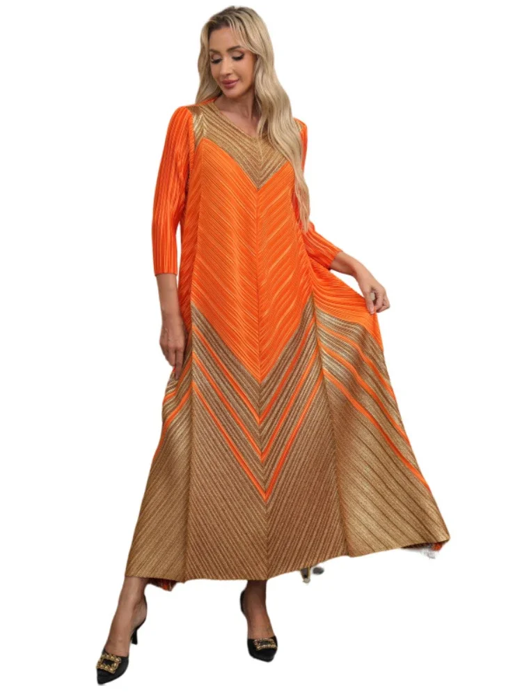 ANLAN 2024 новинка зимы темпераментное плиссированное длинное платье с принтом Miyake