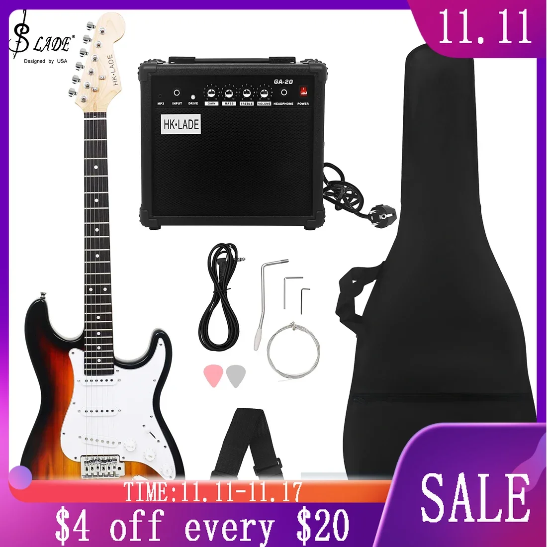 

SLADE New 39 Inch Electric Guitar 6 Strings 22 Frets ST Electric Guitar Set Rosewood Fingerboards Electric Guitar with Amplifier