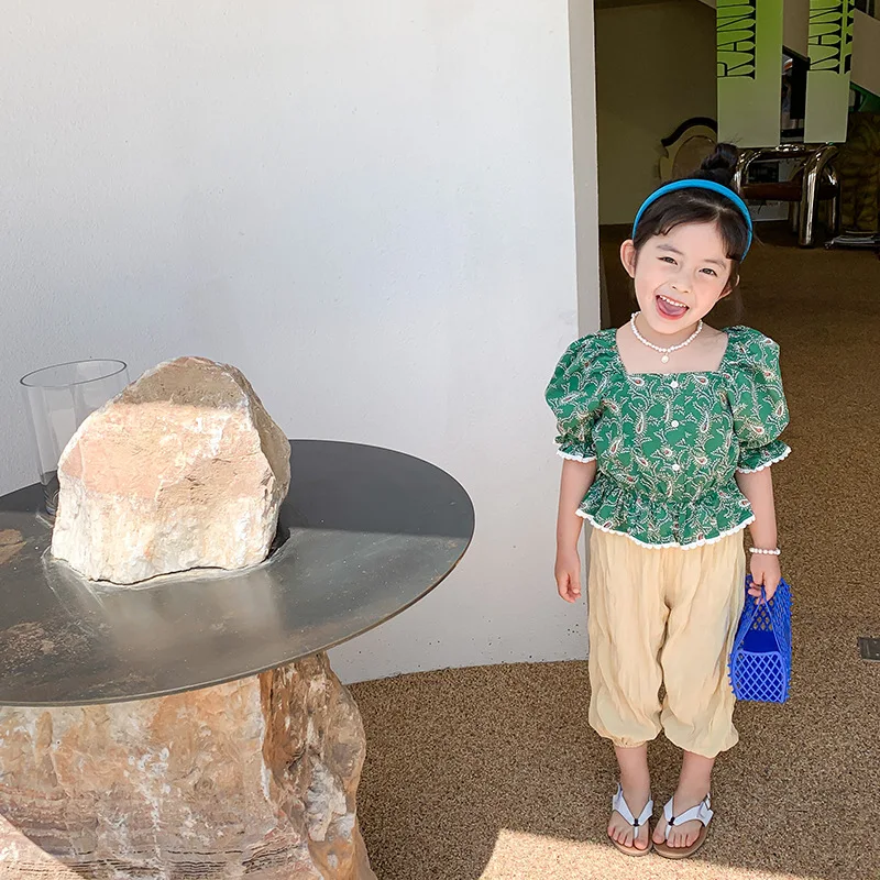 

Children Doll shirt new Korean version of children’s foreign style shirt little girl short-sleeved shirt