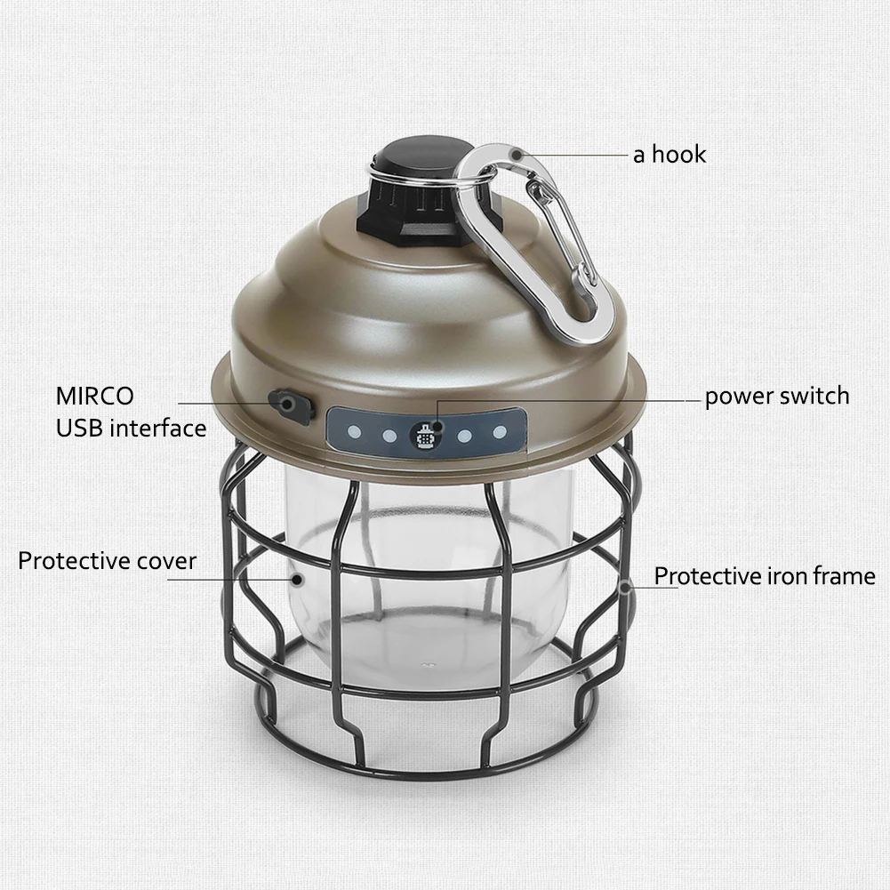 Винтажный металлический подвесной мини-фонарь с батареей 2300 мАч теплый