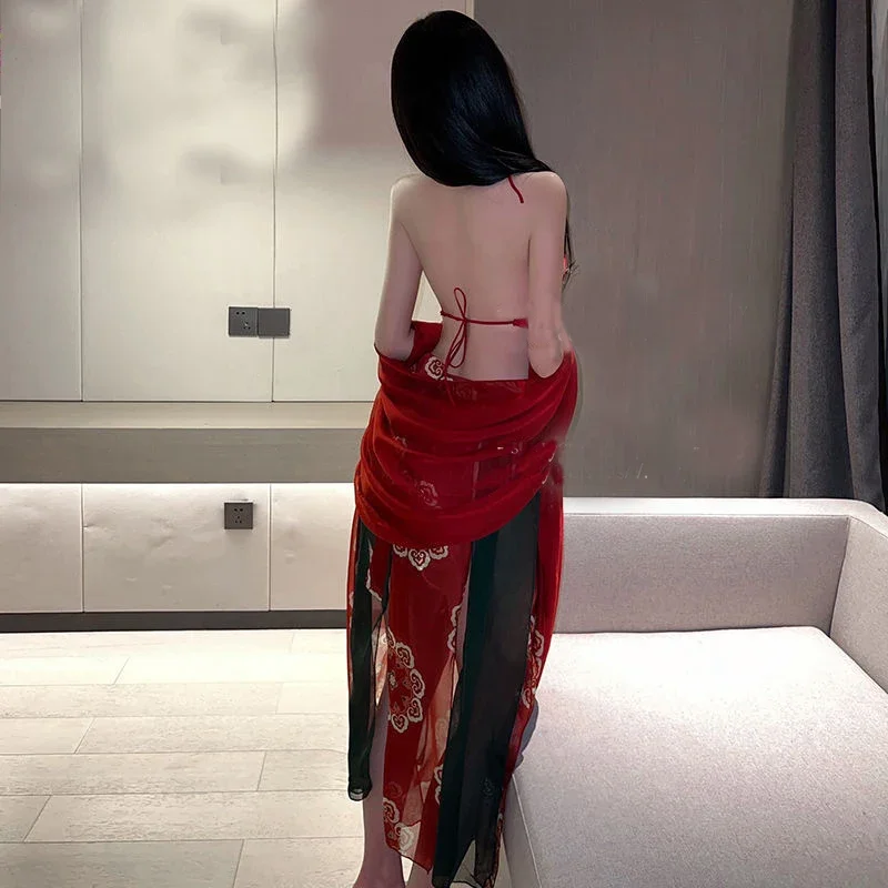 Женское традиционное китайское платье искусственное фартук костюм сексуальное