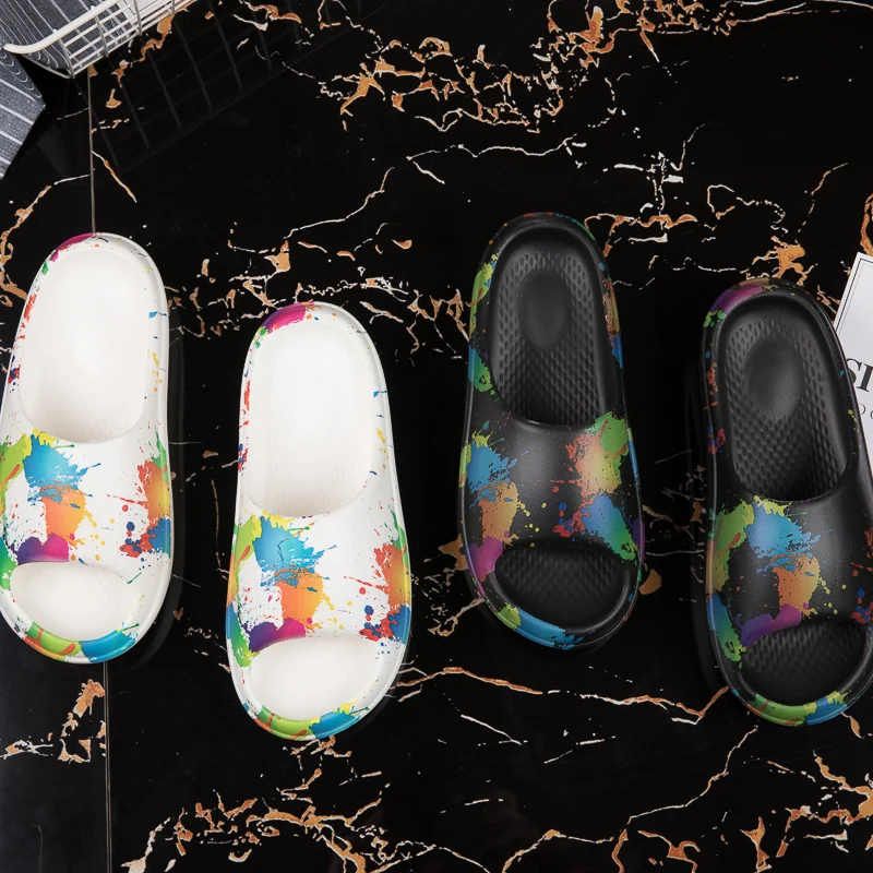 SUNNYS Swing Shoes Lose Weight Slippers for Women Home Slides Leg Slimming Fitness Shoes Graffiti Thick-soled Slippers Non-slip