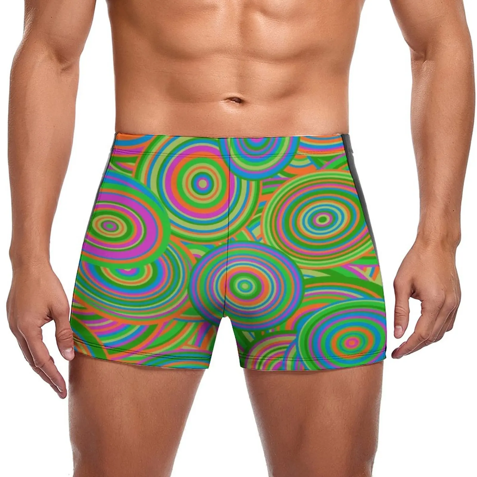 

Colorful Circles Swimming Trunks Retro Psychedelic 60s Beach Fashion Swim Shorts Elastic Plus Size Men Swimsuit