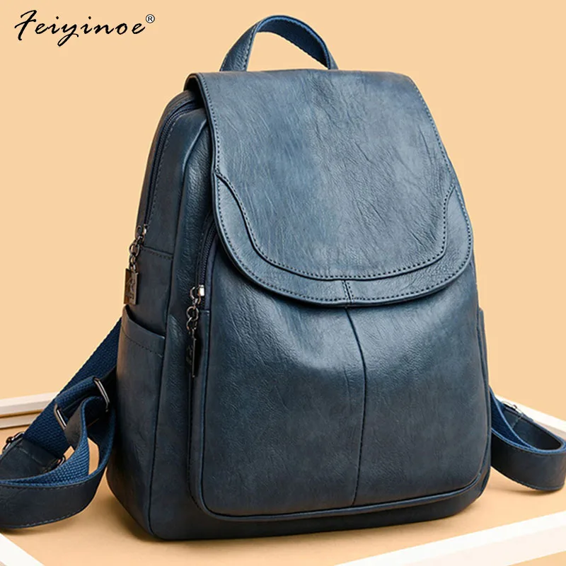 

Women Quality Leather Backpacks for Girls Sac A Dos Casual Daypack Black Vintage Backpack School Bags for Girls Mochila Rucksack