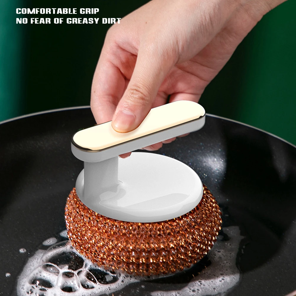 

Kitchen Sponges Scrubbers Scourer Dishes Cleaning Ball Kitchen Wire with Handle Kitchen Scourer Scrubbing Scouring Pad SCVD889