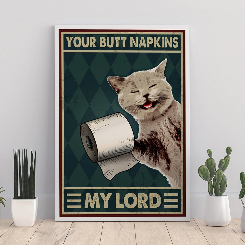 

Салфетка с забавной кошкой My Lord, постер для ванной комнаты, Настенный декор, животные для влюбленных, холст, живопись, винтажная Туалетная пе...