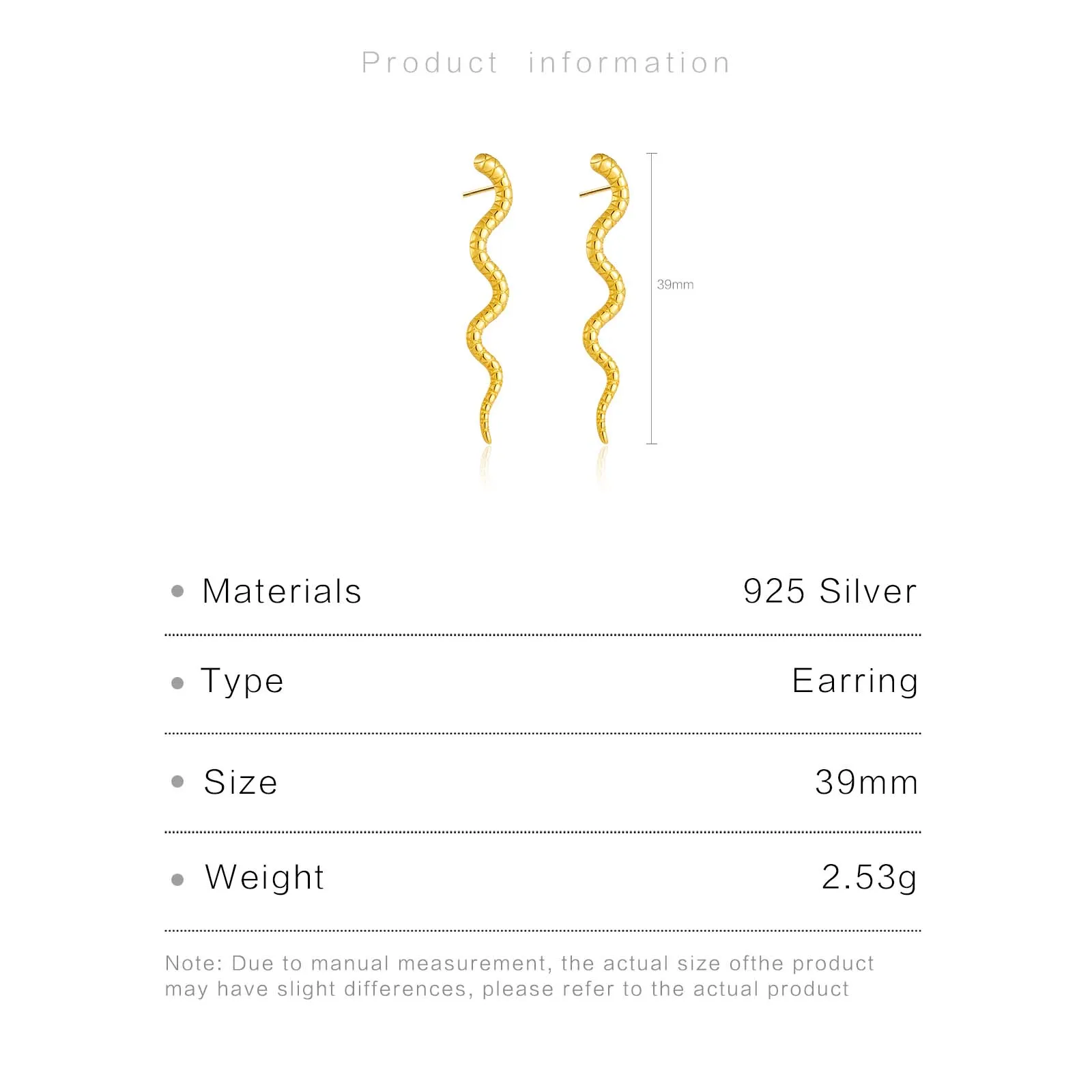 Серьги-гвоздики в виде змеи 40 см