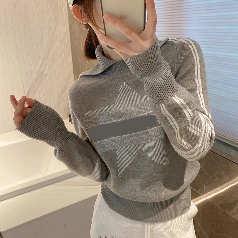 

High-quality Fall/winter New Turtleneck Star Pullover Knit Undershirt Long Sleeve Lettering Jacquard Style Sweater Top Woman