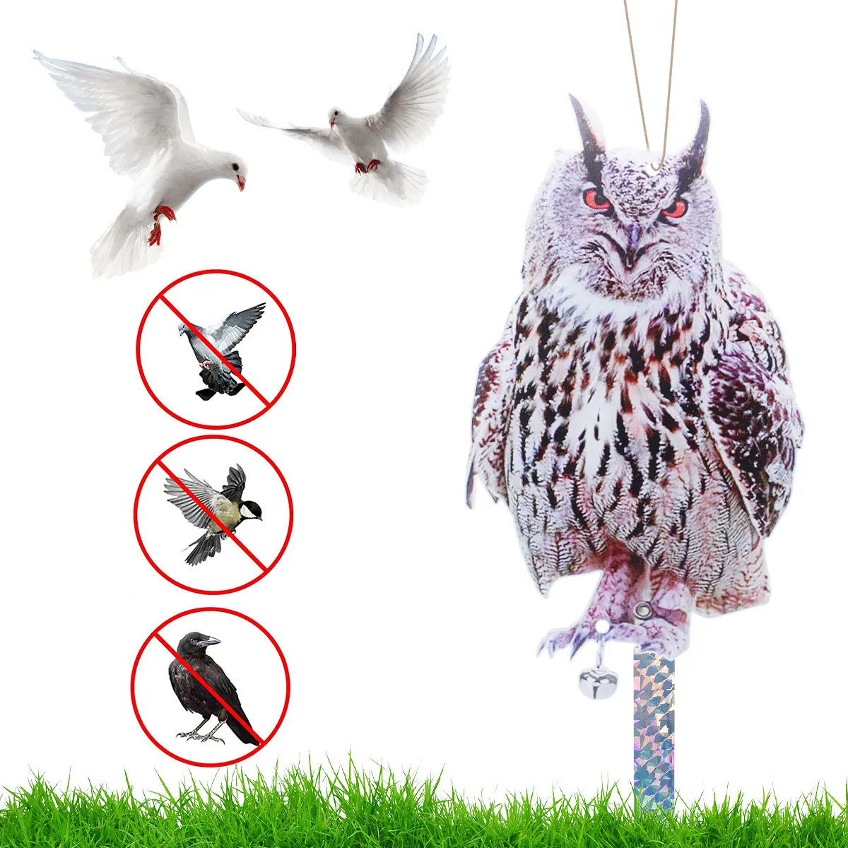 

Owl Scaring Bird Ornament Reflective Pendant Bird Scare Reflective Hanging Decoration Waterproof Durable Effective Animal Shaped