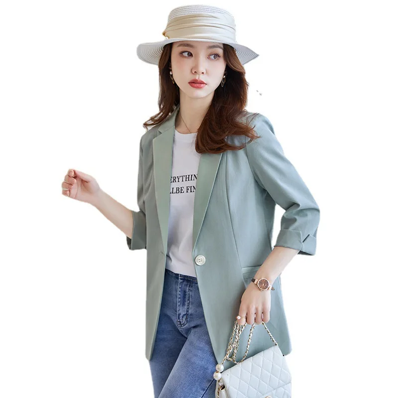 

2022 New Summer Elegant Thin Casual Women Jacket Ladies Work Wear Fashion Single Button Slim Formal Clothes 606
