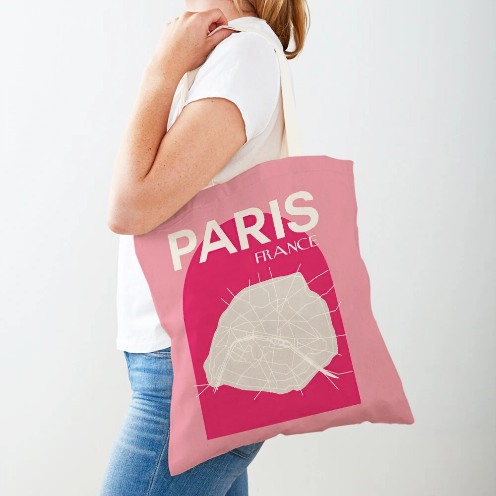 

Модная Карта города, Нью-Йорк, Париж, Лондон, Берлин, Токио, Рим, женские сумки-шопперы, сумка-тоут, повседневная холщовая женская сумка для покупок