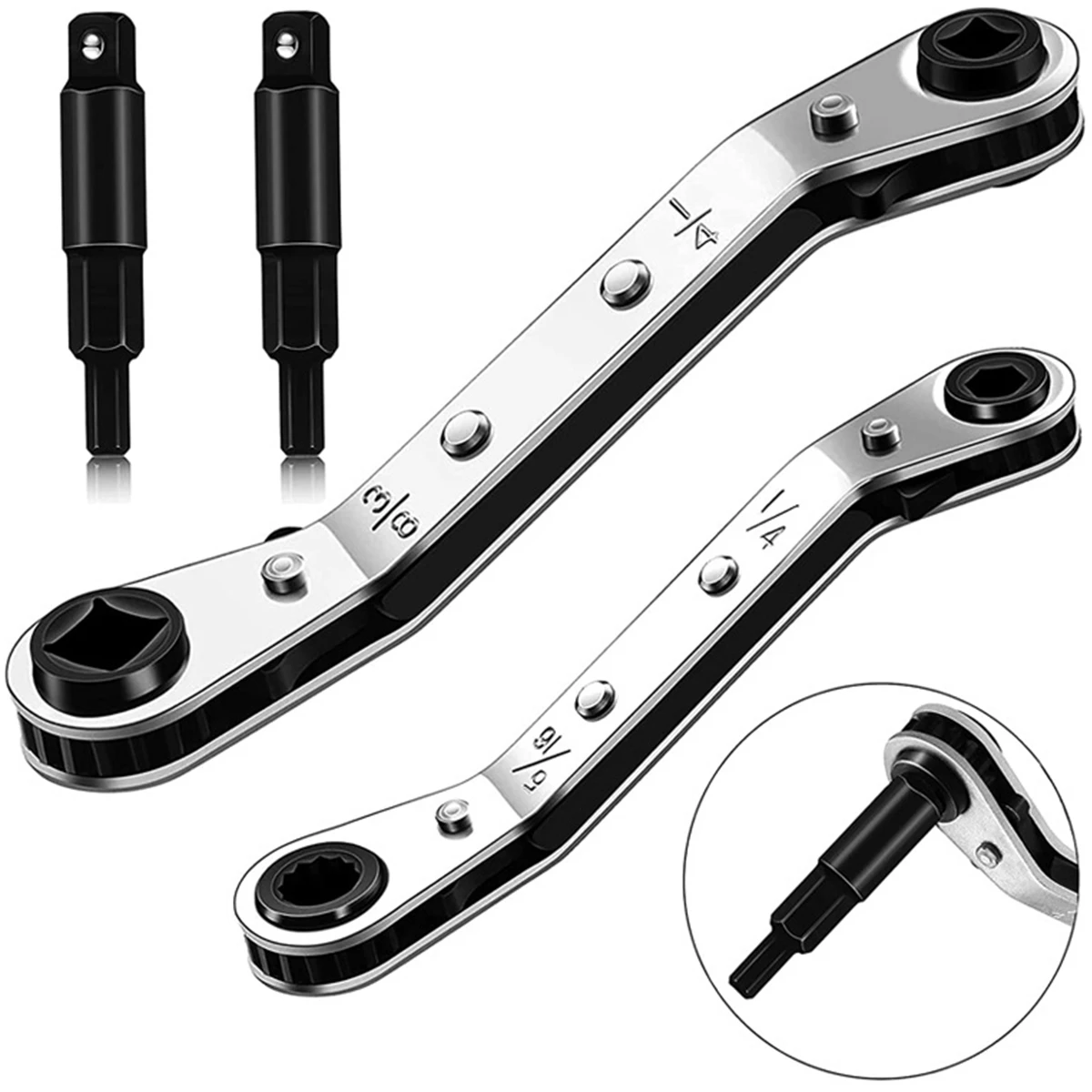 

Dual Head Ratchet Wrench 1/4In 3/8In 3/16In 5/16In Portable Adjustable Quick Socket Wrench Screwdriver Bits With 2Pcs Adapter