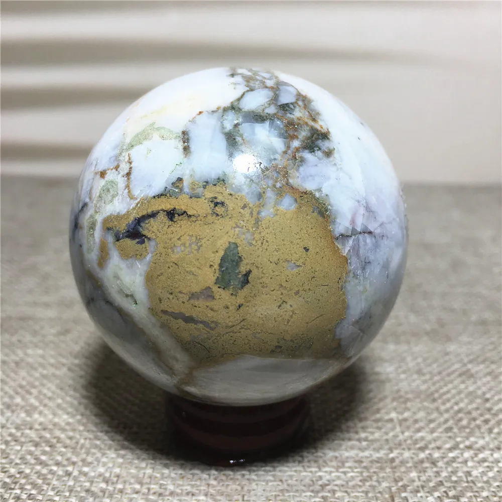 

Natural Moss Opal Crystal Sphere Feng Shui Healing White Quartz Stone Hand Made Polished Ball Ornament For Home Decoration