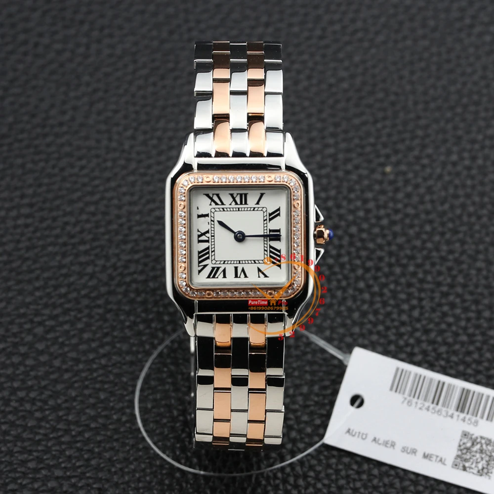 

W3PN0007 Swiss Quartz Ladies Watch Womens Two Tone Rose Gold Daimond Bezel White Dial Steel Bracelet Reloj Hombre Montre Homme