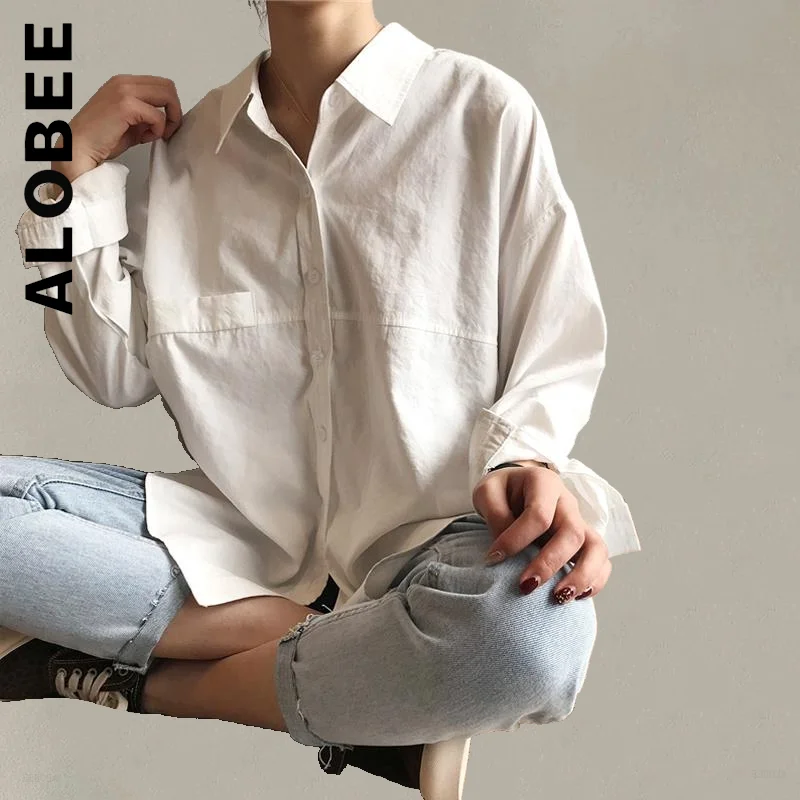 

Alobee 2022 Women Shirt New Ladies Slim Turn-down Collar Solid Minimalist Shirts Long Sleeve Friends Female Ladies Shirts